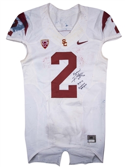 2012 Robert Woods Game Used, Signed & Inscribed USC Trojans Road Jersey Photo Matched To 10/13/2012 (Resolution Photomatching & Beckett)